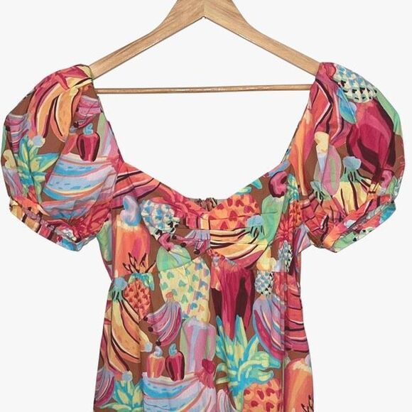Farm Rio Fruit Salad Midi Womens Cotton Short Puff Sleeve Midi Dress Medium $225 - Picture 3 of 13